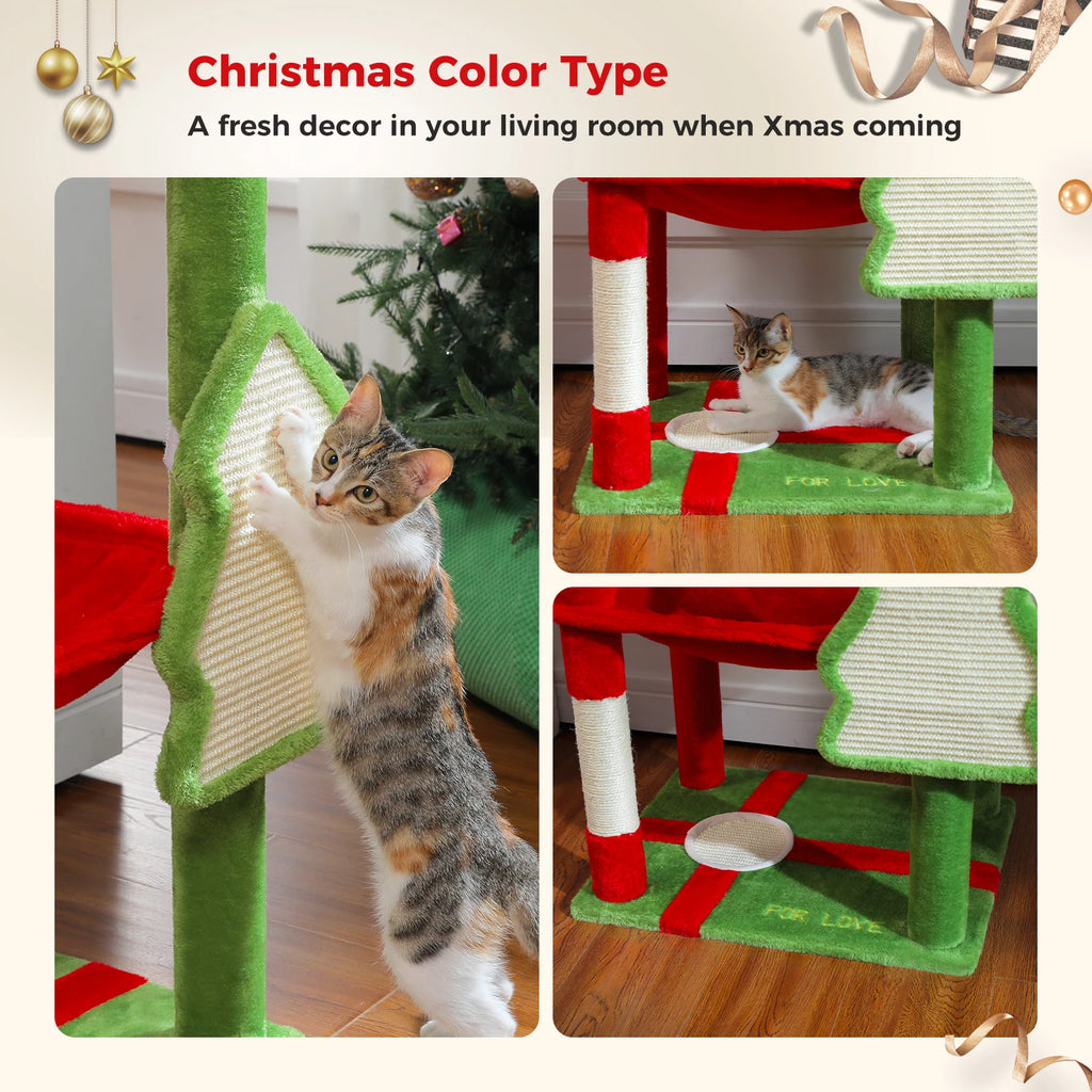 Christmas Cat Tree with Sisal Scratching Posts Pawlymals