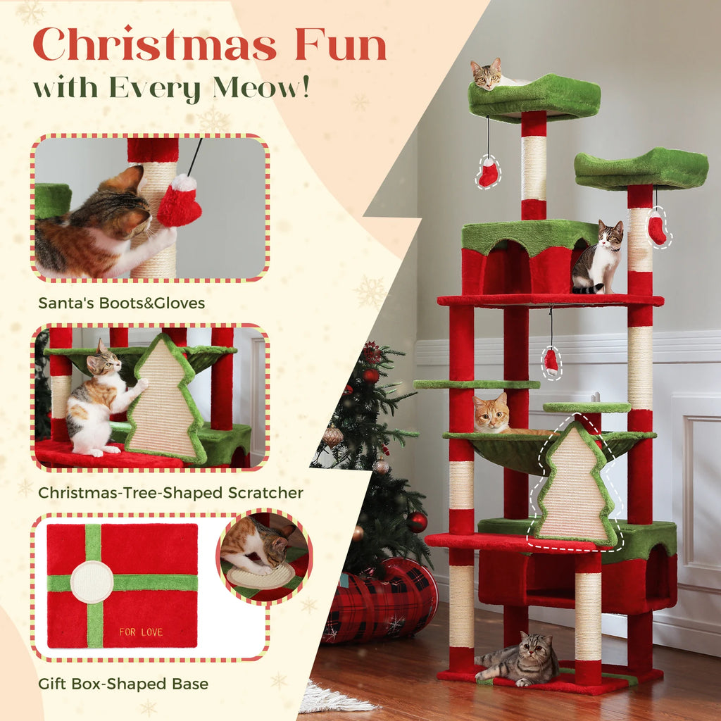 Christmas Cat Tree with Sisal Scratching Posts Pawlymals