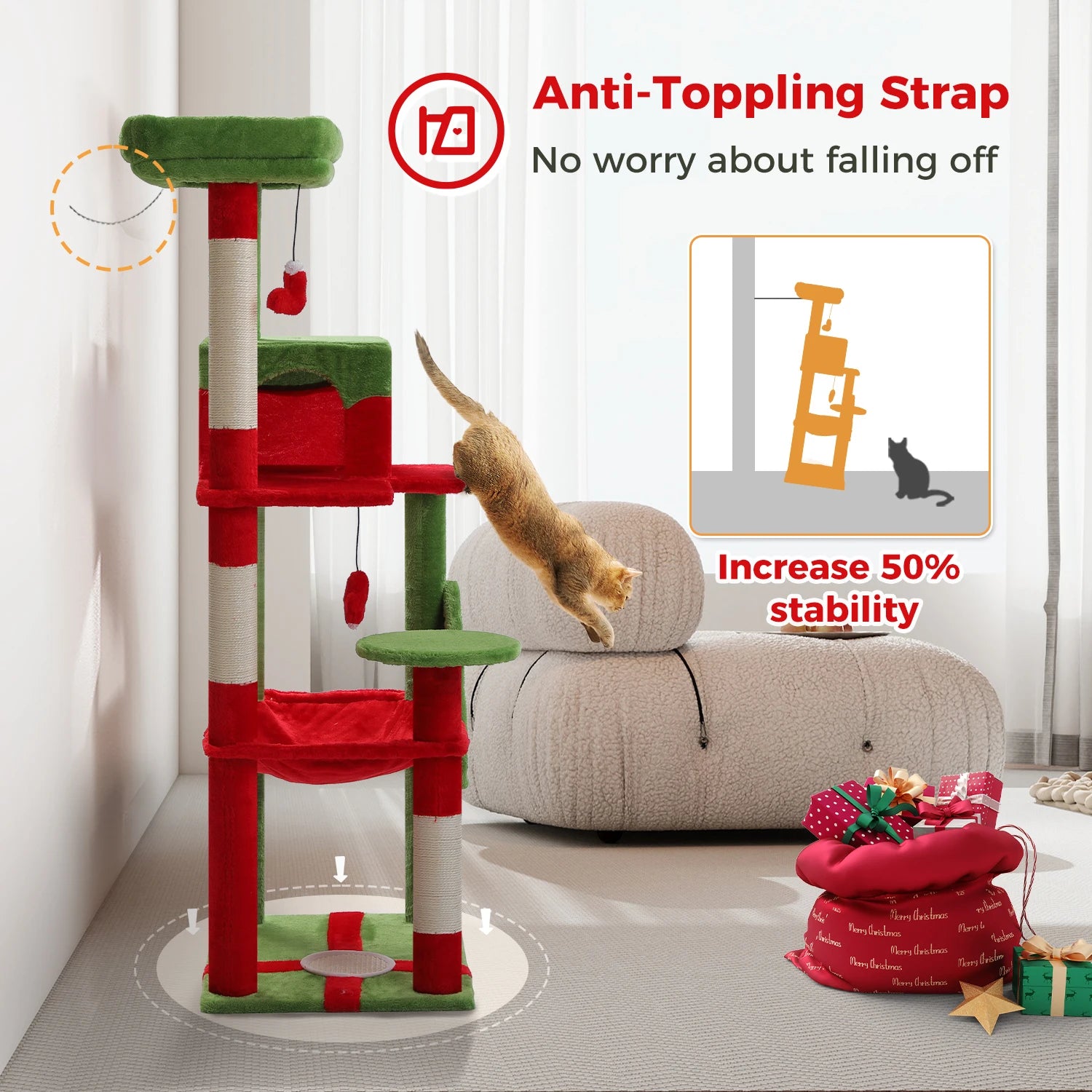 Christmas Cat Tree with Sisal Scratching Posts Pawlymals