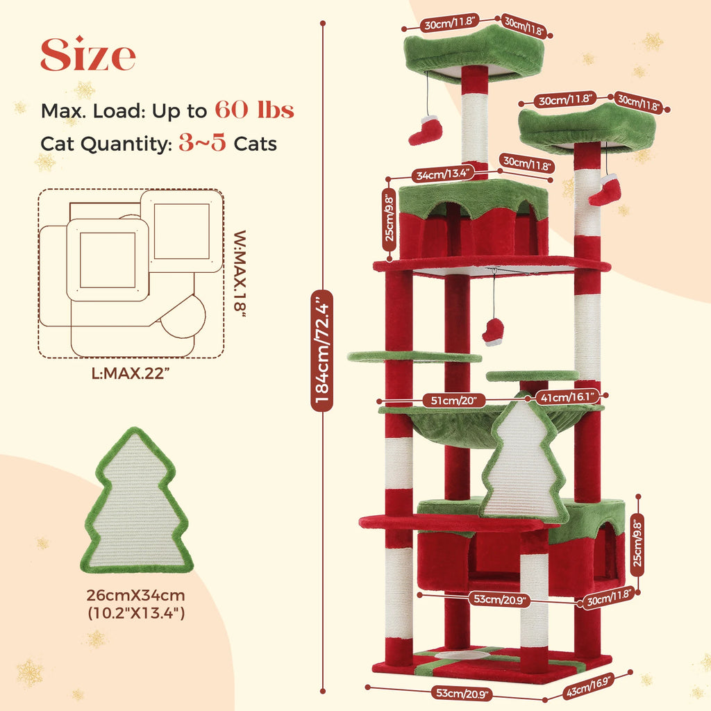 Christmas Cat Tree with Sisal Scratching Posts Pawlymals