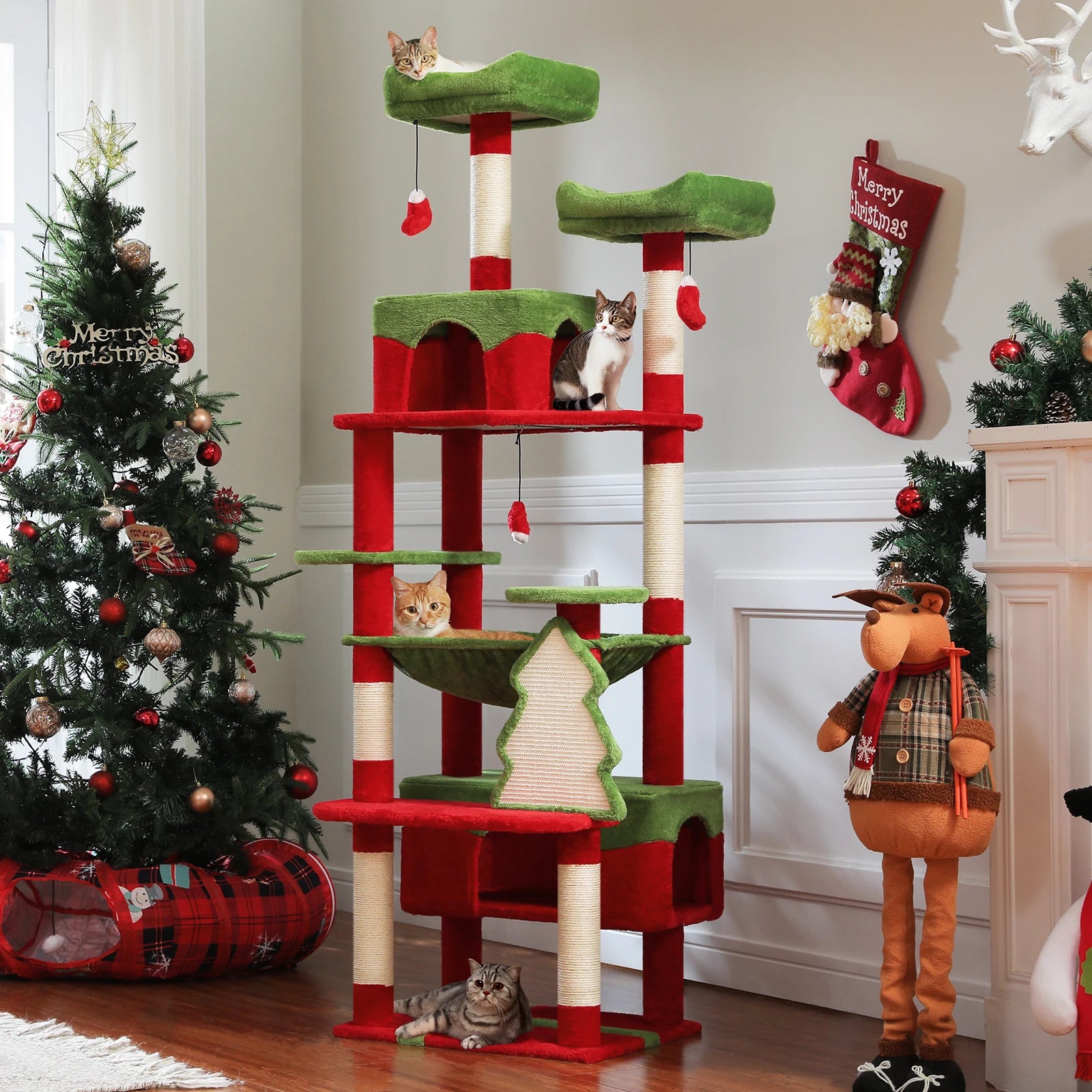 Christmas Cat Tree with Sisal Scratching Posts Pawlymals