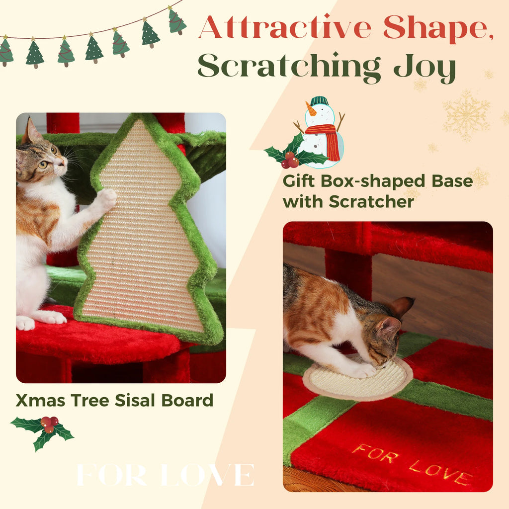 Christmas Cat Tree with Sisal Scratching Posts Pawlymals