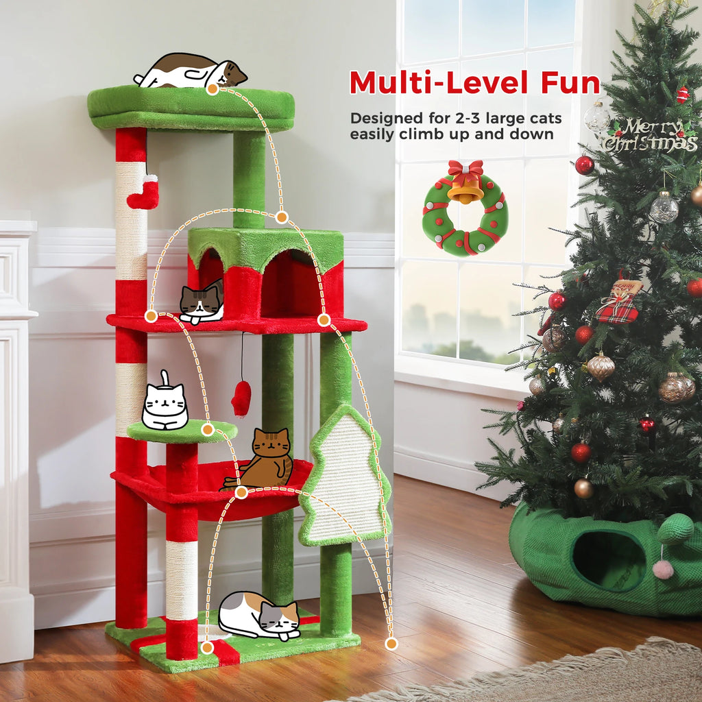 Christmas Cat Tree with Sisal Scratching Posts Pawlymals