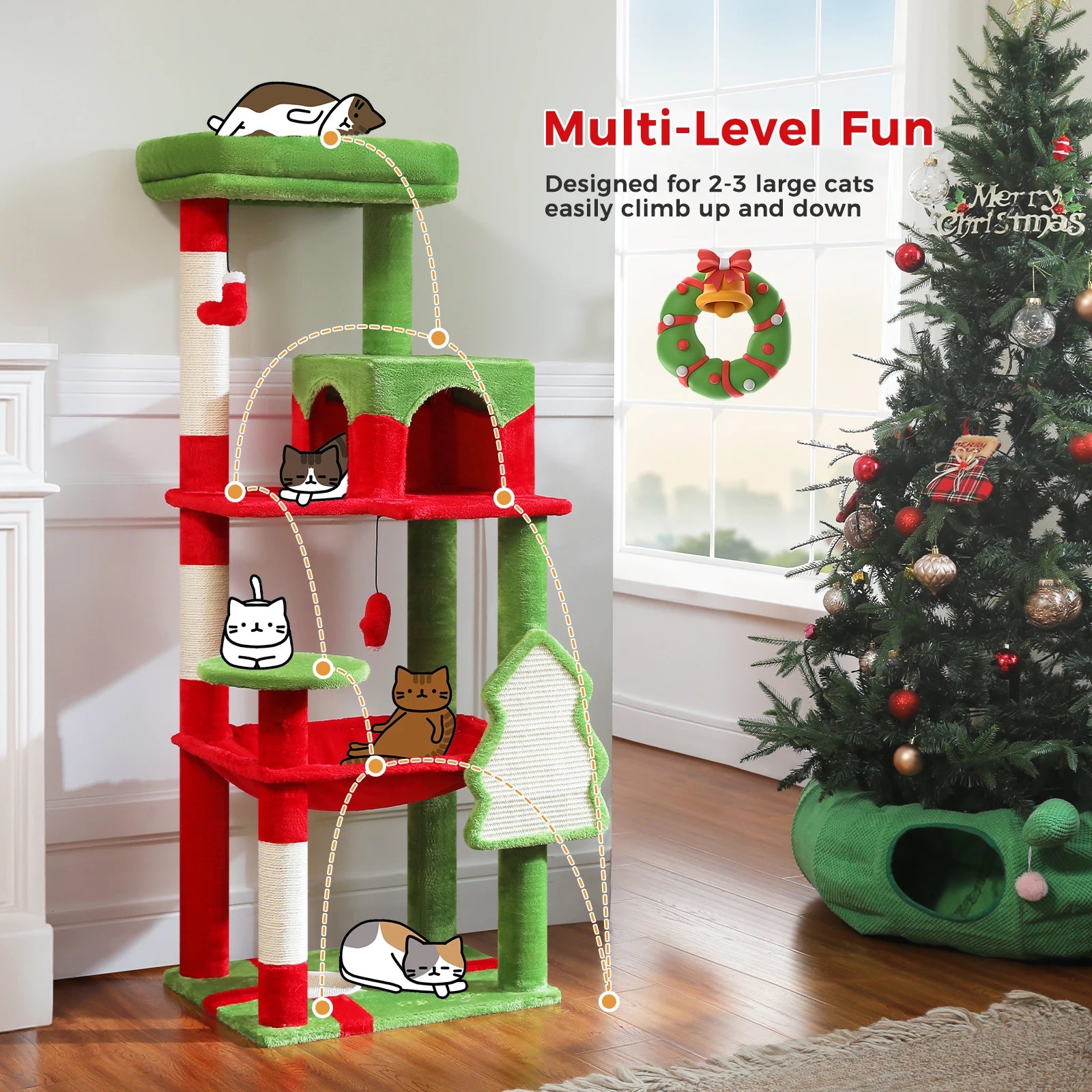Christmas Cat Tree with Sisal Scratching Posts Pawlymals