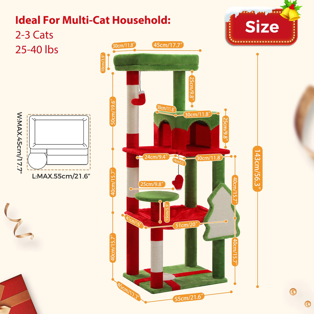 Christmas Cat Tree with Sisal Scratching Posts Pawlymals