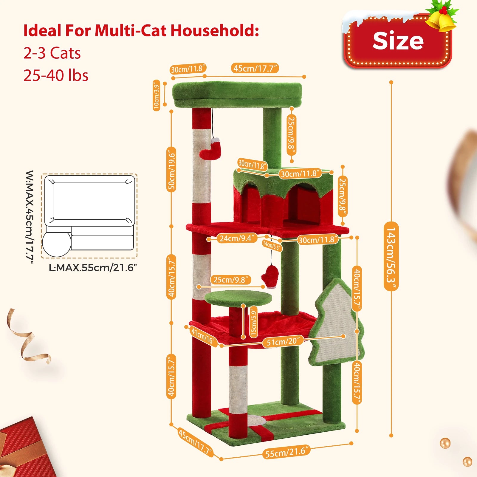 Christmas Cat Tree with Sisal Scratching Posts Pawlymals